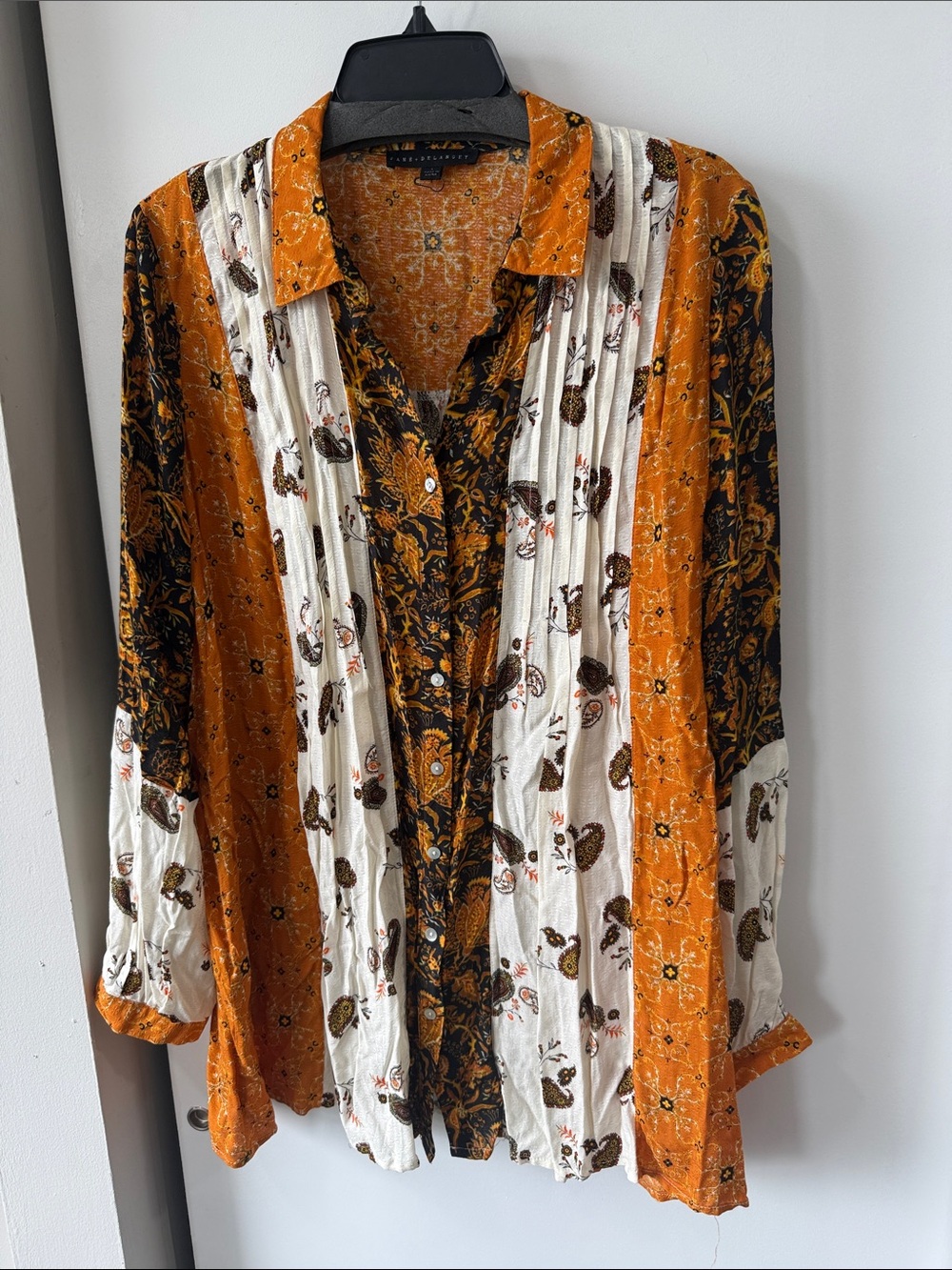 Jane and Delancey Orange, Black & Cream Floral Button-Up Blouse